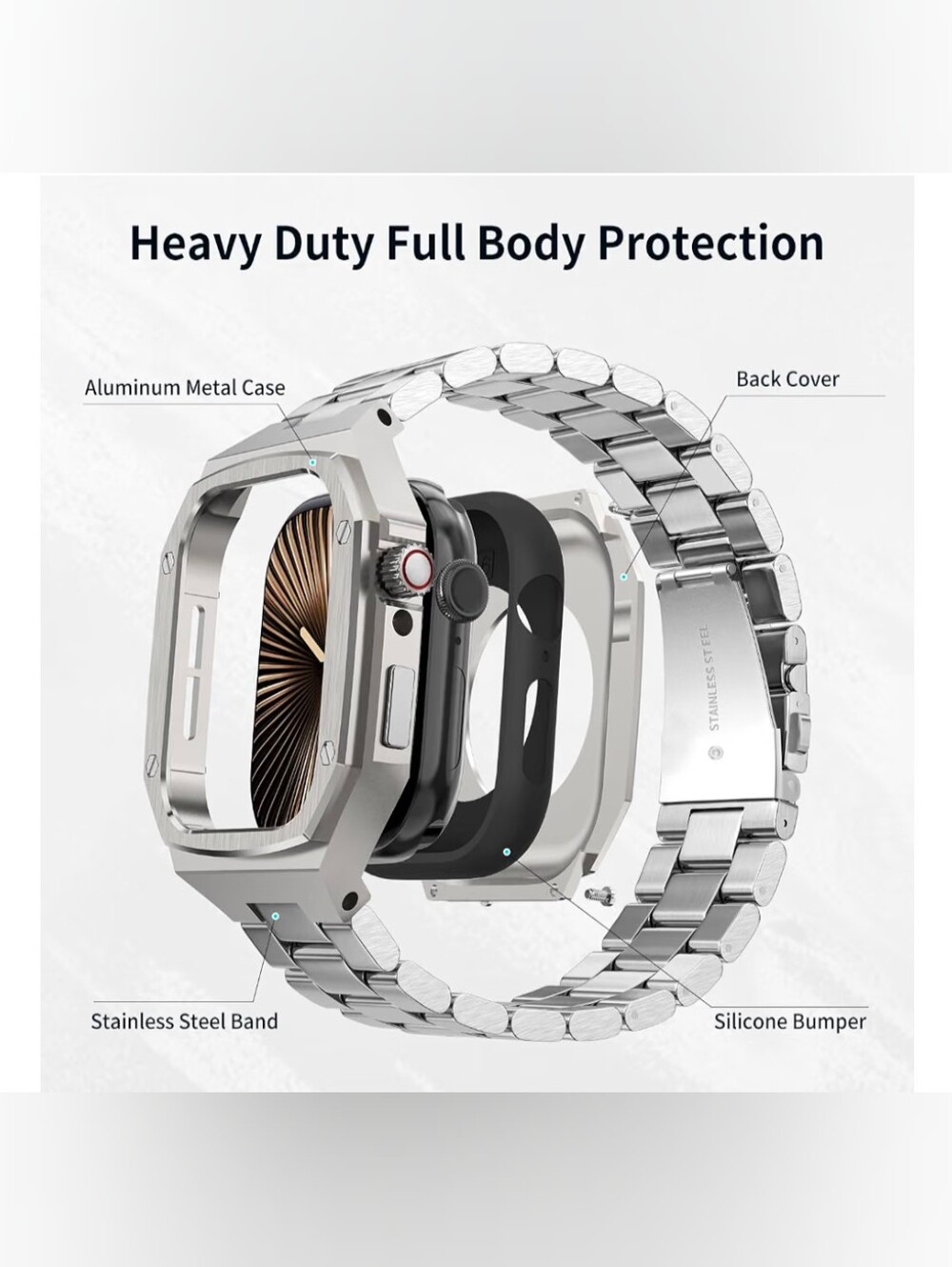 Luxury Aluminum Case with Stainless Steel Band for Apple Watch Series 11/10 46mm